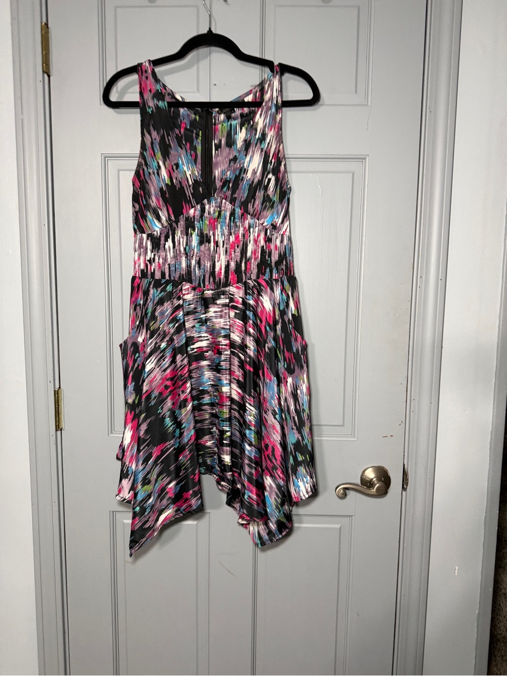 Metropark MP Black Multicolor Abstract Handkerchief-Hem Dress